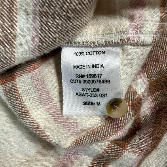 Altar'd State Oversized Brown and Pink Plaid Button-Up Blouse Medium - Picture 4 of 8